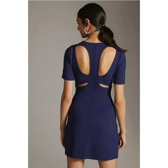 NWT by Anthropologie Ponte Cut-Out Navy Blue Short Sleeve Mini Dress Size XS - Picture 3 of 13